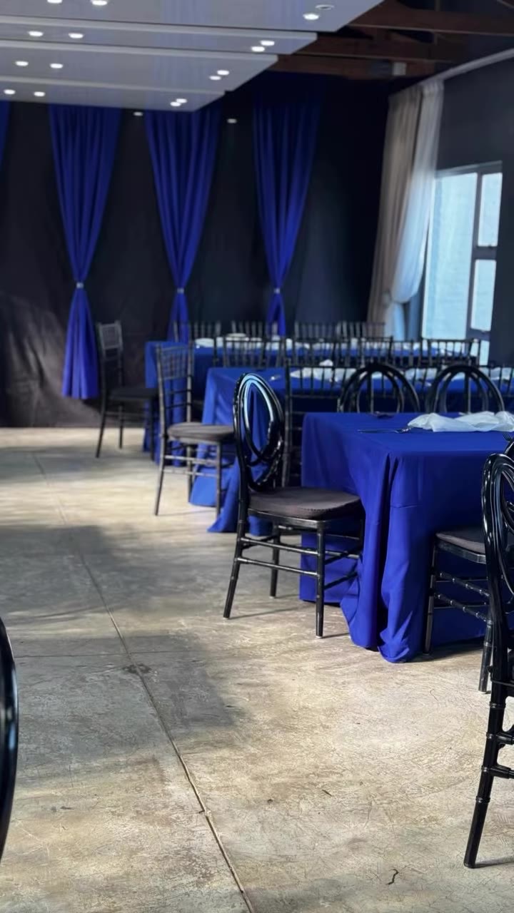The hall dressed in royal blue